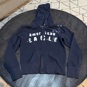 Y2K American Eagle Outfitters Dark Blue Fleece Hoodie